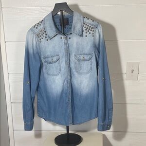 Studded French Blue Denim Button-Up Shirt